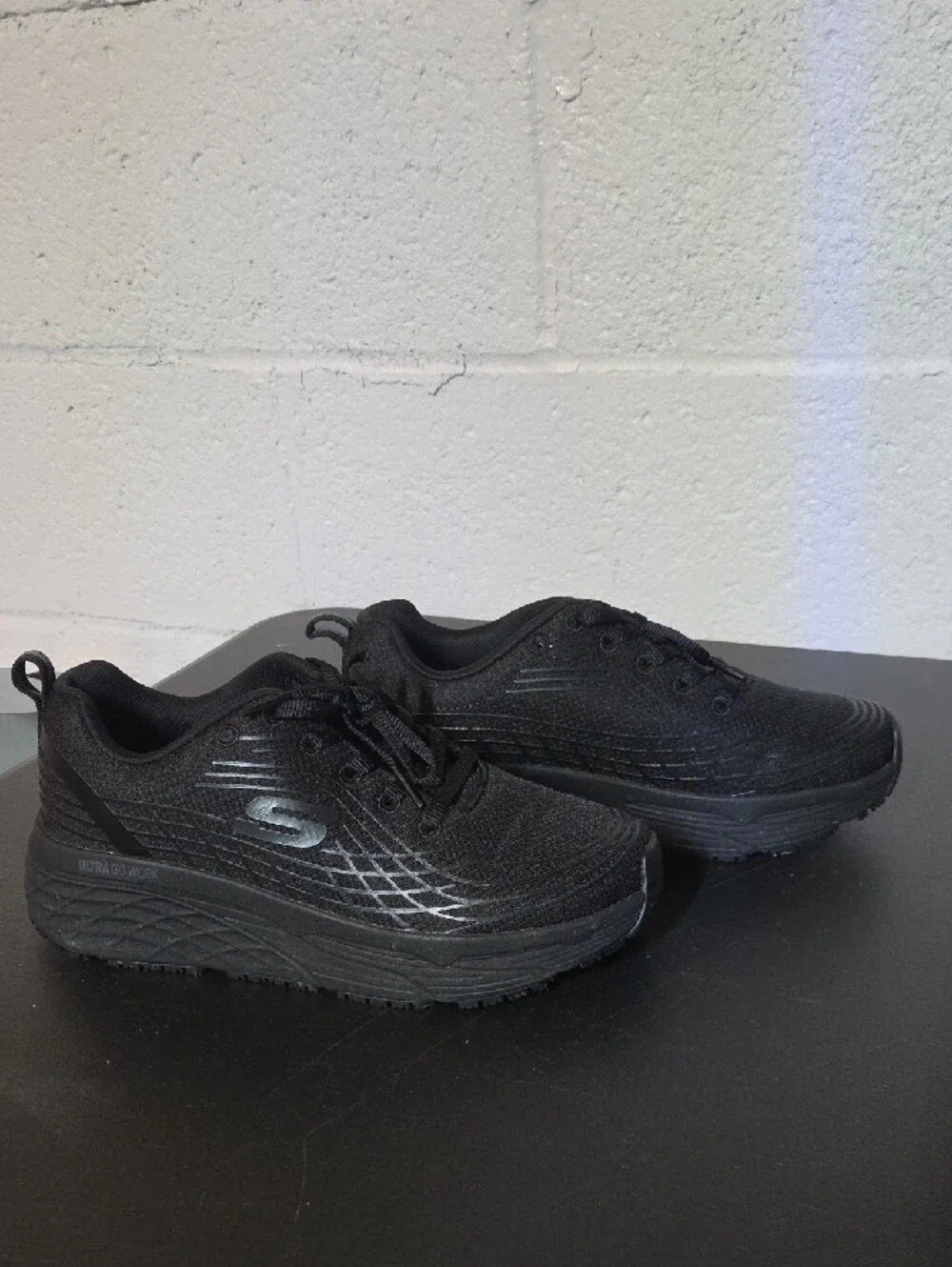Skechers Womens Slip Resistant All-Black Casual Platform Sneakers